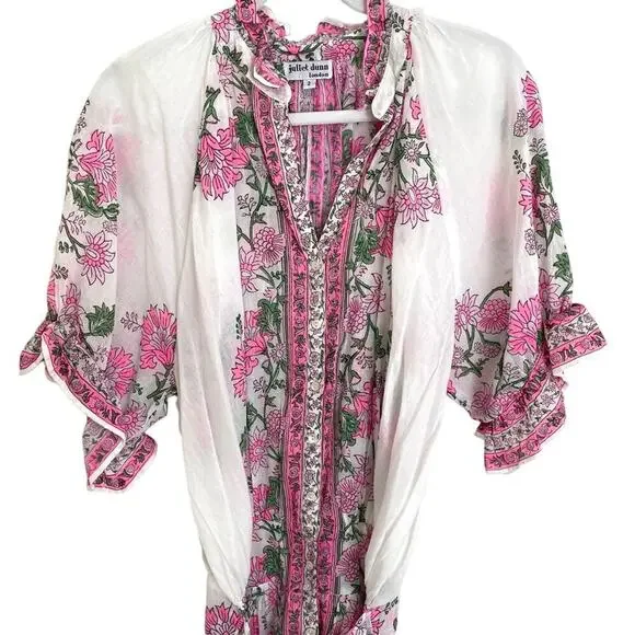 Juliet Dunn Blouson Mini Dress With Pink Floral Rose Print Cotton Tuckernuck - Picture 10 of 15